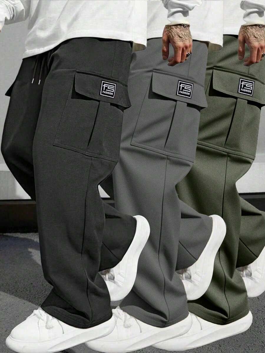 A Pair Of Black-Label Cargo Wide-Leg Pants, Loose Straight-Leg Trousers, Casual Pants With Large Pockets. They Are Full Of Relaxed Vibe When Going Out And Are Essential For Daily Wear. - Black - View 1