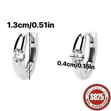 一对S925纯银低过敏性优雅简约奢华时尚复古精致独特百搭迷人闪亮立方氧化锆弯月形几何女士耳环，适合日常佩戴、节日和送礼。 - 1對鍍S925銀微曲耳環 - 查看 4