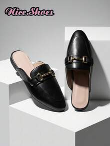 Nuovi accessori casual da donna, eleganti mule con punta chiusa e slip-on, mocassini piatti neri, mocassini piatti marroni - nero - Visualizzare 1