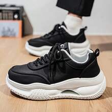 Men's Fashion Sneakers Casual Leather Trainers Retro Chunky Sneakers Comfortable Breathable Running Shoes Versatile Spring/Autumn Athleisure Footwear - Black - View 6