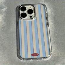 Blue striped pattern couple phone case, electroplated metal border phone case, suitable for  17, 16, 15, 14, 13 ProMAX OPPO Honor VIVO fashion  full surround anti drop protective case couple phone case, shockproof phone accessories, electroplated phone case, fashion  case, durable phone case, anime fans - transparente - Ver 4