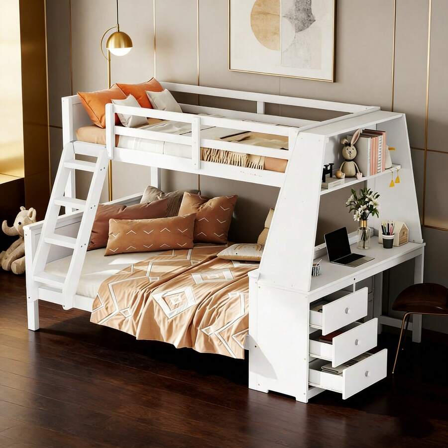 Kids Bed Frames, Headboards & Footboards - White + Pine + 140cm*200cm-1 - View 1