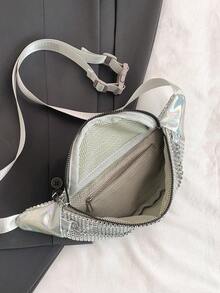 Túi đeo chéo xích kim cương đen mùa hè dành cho nữ, túi đeo hông phù hợp cho học sinh, sinh viên, đi làm, mua sắm, du lịch, thể thao - Bạc - Xem 8