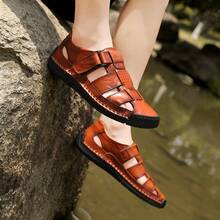 Men's  Closed Toe Fisherman Sandals Summer Hook Loop Hollowing Out Breathable Light Platform Casual Beach Sandals For Outdoor Walking Wading - 棕色 - 查看 4