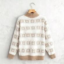 Suter de copo de nieve de Navidad para mujer, de manga larga, liso con tela de punto suave para fiestas de da festivo o reuniones - Caqui + CH - Ver 7
