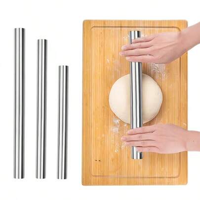 1pc Reusable Rolling Pin, Stainless Steel, Multi-Size Options - Suitable For Baking, Perfect For Rolling Sugar, Cookies, Dumplings And Pizza Dough, Lightweight Hollow Stainless Steel Dough Roller