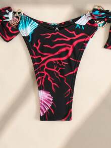 RWX VEST Biquíni Feminino Adulto – Estampa Tropical com Detalhes Metálicos Luxuosos 2025 XX565 - Preto - Visão 3