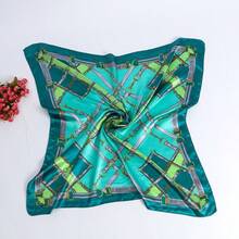 Women's Large Square Satin Scarf 90x90 Chic Polyester Printed - Green / Green - View 3