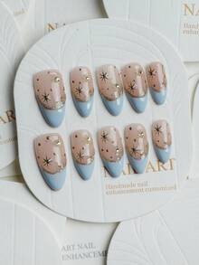 10pcs Almond-Shaped Light Pink Nail Stickers, Sweet & Fashionable Pink & White Polka Dot French Manicure Design, White Versatile Nail Art Set, Suitable For Women's Daily, Date, Commute, Party Occasions, Can Be Used For Press-On Nails And Other Nail Products.