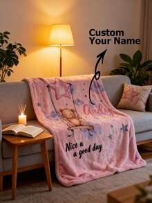 Personalized Name Cute Bear Swing Blanket, Super Soft Flannel Throw Blanket, Birthday Gift For Girls - Multicolor - View 6