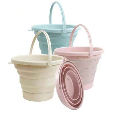 1pc 5L Portable Folding Plastic Water Bucket, Household Hanging Wash Car Fishing Bucket, Outdoor Hand-Held Bucket