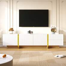 TV Unit 190 Cm, 3 Doors, 2 Drawers, White With Gold Veins And Wood - Gold + White - View 1