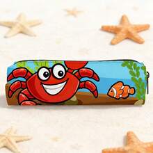 A Cylindrical Pencil Case With A Cartoon Crab And Underwater Pattern, Featuring A Unique Design. This Student Stationery Storage Bag Is Available In Various Types And Is Perfect For Organizing School Supplies On A Desk. - Multicolor - View 6