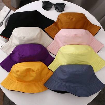 1pc Unisex Personalized Double Sided Light Plate Two Wear Solid Color Outdoor Sun Hat Basin Sunshade And Sun Protection Fashionable Fisherman's Hat