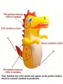 1 件充气耐用 PVC 恐龙沙袋玩具，随机恐龙身体纹理图案，适合家庭户外运动和玩耍，有黄色、绿色、玫红色可选