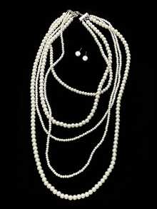 1 Set Fashionable & Elegant Multi-Layer Pearl Necklace & Earrings Set