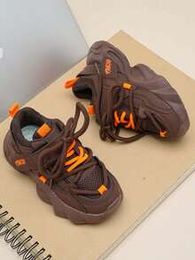 1 Pair Kids Soft Sole Non-Slip Casual Sports Hook And Loop Breathable Shoes, Suitable For Spring And Autumn - Brown - View 5