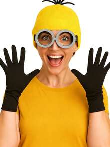 3 pièces Ensemble bonnet tricoté jaune + lunettes + gants noirs, convient pour Halloween, Noël, cosplay, la Saint-Valentin, les représentations sur scène, les fêtes, Pâques, le carnaval - Multicolore - Voir 6