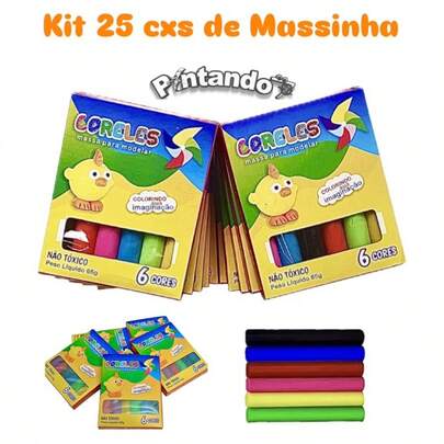 Kit 25 Cxs Massinha de Modelar 65g Lembrancinha Festa Infantil