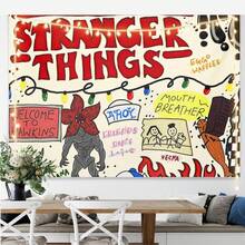 1pc New Popular American TV Series Themed Hanging Cloth, Man Eating Flower Vecna+Welcome To Hawkins Element, Letter Background Cloth, Science Fiction TV Series, Surrounding Dormitory, Dormitory Wall Decoration Cloth, Room Bedroom Creative Decoration Hanging Cloth, Birthday Gift, New Year's Gift(Stochastic Style) - Multicolor - View 1