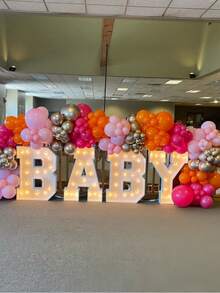 60个粉色和橙色乳胶气球，60个12英寸浅粉色和亮橙色丝带气球，适合节日派对、生日、热带主题派对装饰 - 彩色 - 查看 7