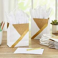 Hallmark 5EGB6201 Paquete de 8 bolsas de regalo pequeñas con mango rígido (color blanco)(Blanco, Dorado) - Multicolor - Ver 2