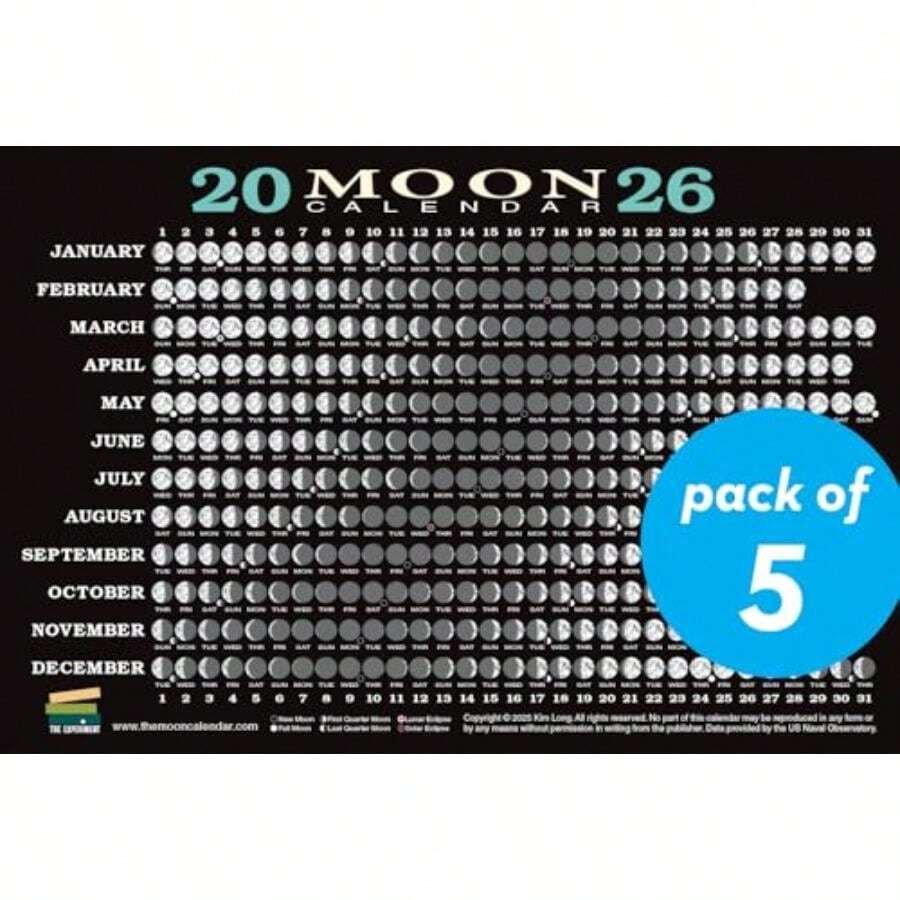 2026 Moon Calendar Card (5 pack): Lunar Phases, Eclipses, and More!(default) - Multicolor - Ver 1