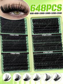 CMAYOME Kit de herramientas para pestañas postizas en racimos de 648/684/720 unidades, rizado en D, densidad mixta de 10D-150D, longitud de 8-16mm, set de pestañas postizas en racimos de gran capacidad, kit de herramientas para pestañas amigable para principiantes, natural, grueso, esponjoso kit de extensión de pestañas individuales DIY, incluye pegamento, pinzas y cepillo para pestañas, realza el maquillaje de ojos, adecuado para uso diario, trabajo, viajes, citas, fiestas y vacaciones, set de herramientas para pestañas universal - Multicolor - Ver 15
