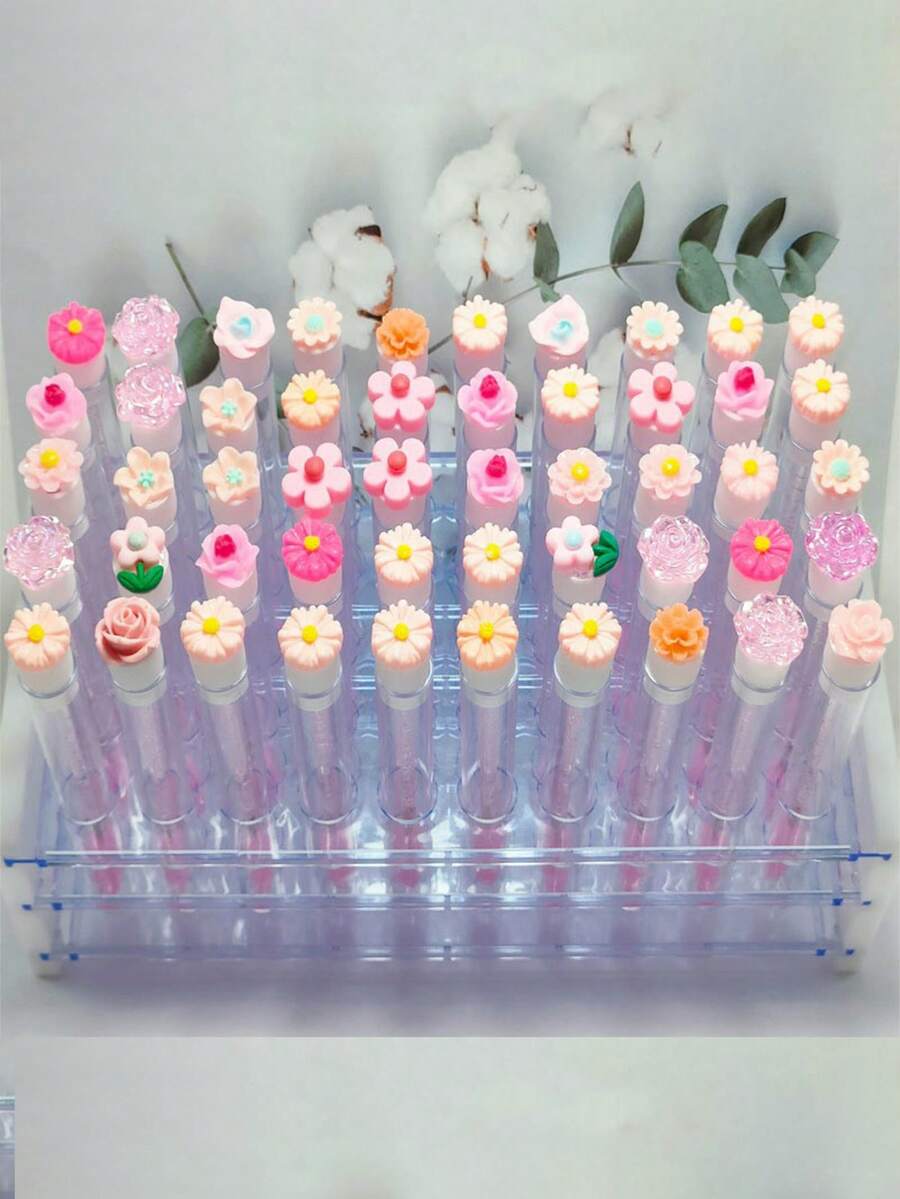 10支装新款花朵管状睫毛刷水晶睫毛刷带管状睫毛膏可填充瓶7毫升眉梳化妆刷 - 彩色 - 查看 1