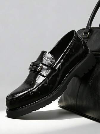 Luxury Retro Designer Men's Slip On Penny Loafers Plaid Dress Shoes Crocodile Print Soft Leather Breathable Round Toes Formal Shoes Elegant Gentlemen Business Casual Social Shoes Male Daily Office Party Wedding Style Groom's Shoes For Men ‌Couple's Date ‌Romantic Dinner Festive Gift‌ Back To School Students Shoes Preppy For All Seasons,Please Choose One Size Up