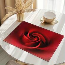 Juego de 1/4/6/8/12 piezas, diseño de corazón rojo, Día de San Valentín, diseño a cuadros, manteles de mesa de comedor de lino, manteles individuales impresos lavables, almohadillas protectoras de superficie, manteles de mesa de comedor para interiores y exteriores, adecuados para fiestas festivas, cocina y comedor - Multicolor - Ver 4