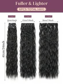  24inch 6PCS/Set Clip In Hair Extensions Synthetic Long Curly Wavy Hairpiece Black Brown Blonde Highlights Hair Extensions Natural Thick Deep Wave Hairpieces For Women - Multicolor - View 2