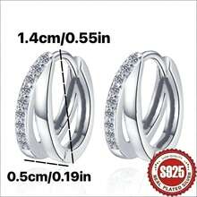 1 par de pendientes de aro hueco con doble línea y circonita cúbica, de plata de ley 925 hipoalergénica, elegante y minimalista, versátil y de lujo, delicado y único, brillante, adecuado para uso diario de mujeres, festivales y como regalo - 1 par de pendientes de aro de doble cara bañados en plata S925 - Ver 5