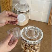 Transparent Sealed Jar With Measuring Cup, Kitchen Storage Container, Airtight Food Canister - Multicolor - View 7