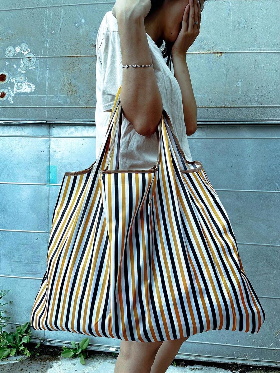 Striped Print Large Capacity Shopper Bag School Bag,Large Capacity,Portable,Lightweight, Suitable Teen Girls Women College Students, Back To School,College,Middle School, High School,First Day Of School - Multicolor - View 1
