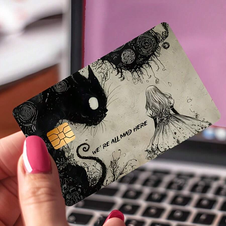 Mysterious Black Cat & Girl Design Debit/Credit Card, Key Card, Skin Sticker, Card Holder, EBT Card Skin, Debit Card Protector, Card Accessories, Girl Illustration, Mystical Artwork, Smooth Application, Sticker, EBT Card Users, Public Transportation Commuters - Multicolor - View 1