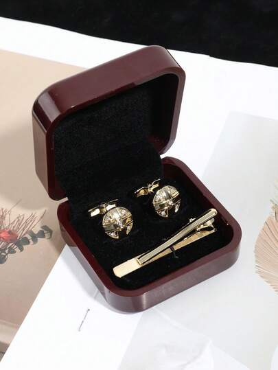 4pcs/Set Men's Fashion Shiny Gift Box Cufflinks Tie Clip Combo Set, Suitable For Formal Attire, Suits, Banquets, Workplace, Parties, Holidays, Gift Matching