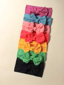 7pcs Candy Color Nylon Bow Headbands Set, Multi-Functional Stretchy Infant Hair Accessories, Suitable For Daily Use - Multicolor - View 6