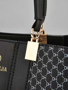 Bolso de mano con estampado de patchwork de moda con accesorio de colgante - Multicolor - Ver 5