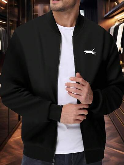 1pc Elegant Printed Pattern Business Casual Plus Size Men's Jacket/Coat, Big & Tall Menswear, Comfortable Fabric, Suitable For Golf, Tennis, Outdoor Travel, Leisure, Great Gift For Men