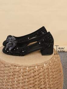 方头粗跟一脚蹬鞋，百搭蝴蝶结鞋，时尚一脚蹬鞋，镂空串珠高跟鞋，尺码 35-43（偏大一码），黑色 - 黑珠片中空(雙色蝴蝶結) - 查看 7