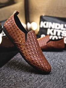 男士套脚乐福鞋，休闲软底皮鞋，透气驾驶莫卡辛鞋，棕色 - 棕色 - 查看 6