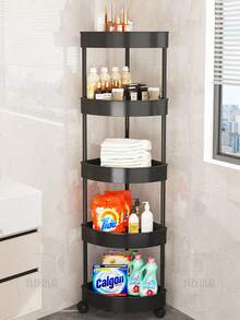 1 pieza de estante de baño triangular de plástico de 5/4/3 niveles con ruedas, de ahorro de espacio y multifuncional. Es un regalo de ahorro de espacio adecuado para rincones, cocinas, salas de estar, baños, balcones y pasillos de entrada. Puede almacenar y organizar de manera efectiva artículos de baño como champú, limpiador facial, mascarillas faciales, toallas, gel de baño, productos de belleza y artículos de primera necesidad.