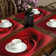 Juego de 1/4/6/8/12 piezas, diseño de corazón rojo, Día de San Valentín, diseño a cuadros, manteles de mesa de comedor de lino, manteles individuales impresos lavables, almohadillas protectoras de superficie, manteles de mesa de comedor para interiores y exteriores, adecuados para fiestas festivas, cocina y comedor - Multicolor - Ver 6