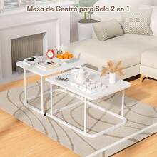 Coffee Table -Set de 2 Mesa de Centro para Sala Minimalista Decoración Moderna Madera y Acero Fácil Montaje Diseño Cuadrado anidado para Sala Blanco - como en la foto - Ver 7