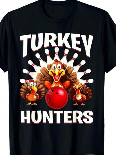 Camiseta de bolos de pavo linda para el Día de Acción de Gracias, camiseta de jugador de bolos familiar 220g 10000 enlaces