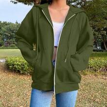 Sudadera con capucha para mujer, casual, de manga larga, de gran tamao, ligera, linda, de otoo, con bolsillo, A#01 Verde, Large - inicial - Ver 2