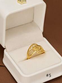 1pc Handcrafted Oval Sun Pattern Adjustable Ring, 24K Gold Plated, Suitable For Women, No Box Included - Ring Series 3 - View 13