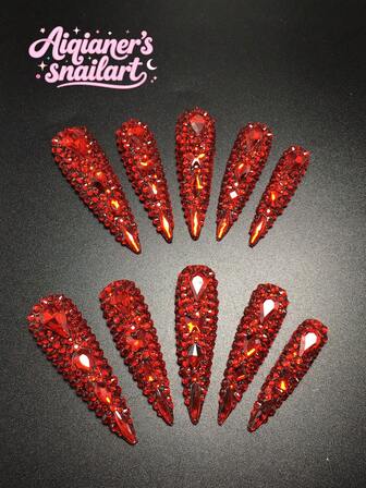 Each Set Consists Of 10 Pieces Of Handmade Acrylic Nail Plates For Y2K High Heels, With French Design And Full Diamond Decoration, Available In Multiple Tones And Nude Colors. 3 Sizes To Fit, Suitable For Christmas, Parties, Dances, And Daily Wear. Comes With A Nail Kit, Making It An Ideal Press On Nails Gift For Ladies And Girls.