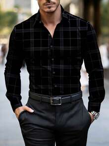 Cămașă formală în carouri pentru bărbați, tip business, pentru navetiști